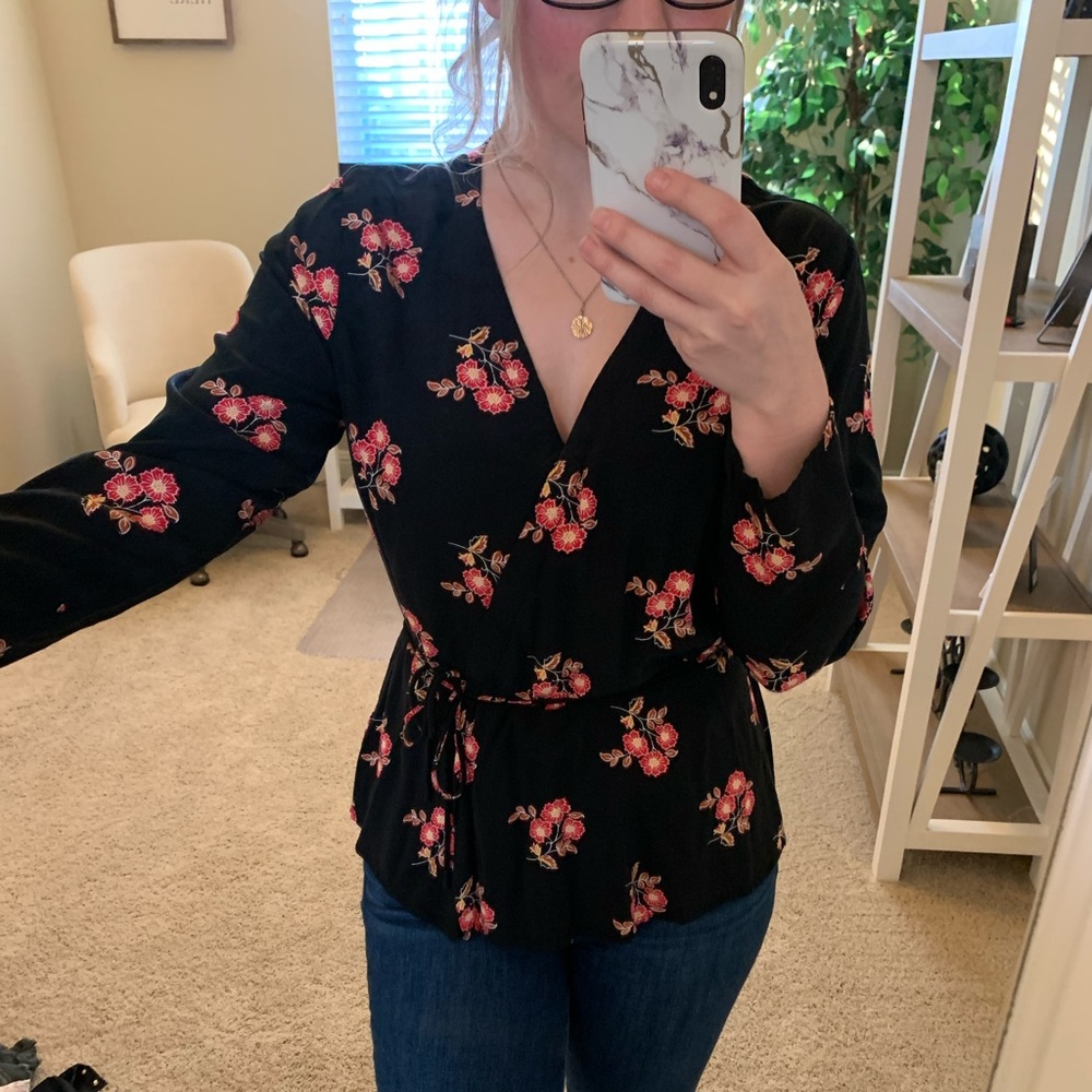 Floral Print peplum top with waist tie